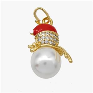 Christmas Snowman Copper Pendant Pave Zirconia Resin Red Enamel Gold Plated, approx 13-18mm