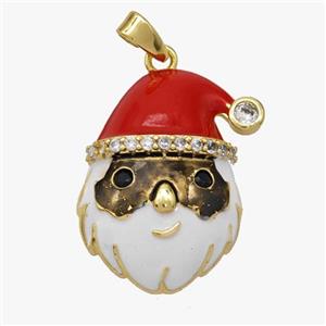 Santa Claus Copper Pendant Pave Zirconia Red White Enamel Gold Plated, approx 16-22mm