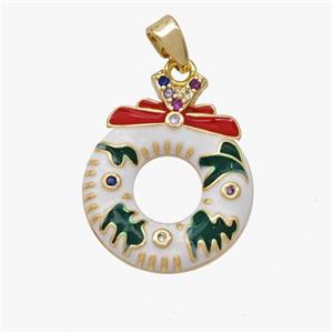 Christmas Wreath Copper Pendant White Enamel Gold Plated, approx 17-20mm