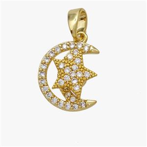 Copper Moon Star Pendant Pave Zirconia Gold Plated, approx 9mm, 11-13mm