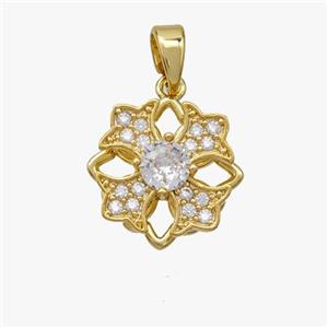 Copper Cross Pendant Pave Zirconia Gold Plated, approx 14mm