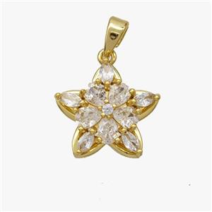 Copper Flower Pendant Pave Zirconia Gold Plated, approx 15mm