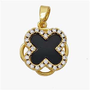 Copper Clover Pendant Pave Zirconia Shell Gold Plated, approx 15mm