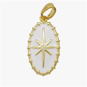 Copper Northstar Pendant White Enamel Gold Plated, approx 12-19mm