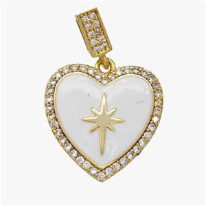 Copper Heart Pendant Pave Zirconia White Enamel Star Gold Plated, approx 18mm, 5-7mm