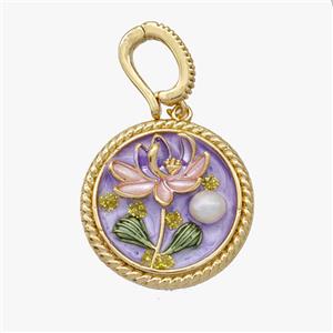 Copper Flower Pendant Pave Pearl Painted Gold Plated, approx 22mm, 8-11mm