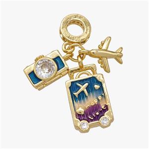 Copper Airplane Travel Box Camera Pendant Pave Zirconia Painted Gold Plated, approx 10-17mm, 8-10mm, 8mm