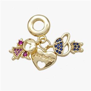 Copper Kids And Heart Pendant Pave Zirconia Gold Plated, approx 12mm, 11-13mm, 10mm