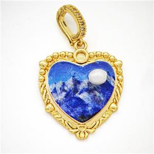 Picture Of Landscape Charms Copper Heart Pendant Pave Pearlized Resin Painted Gold Plated, approx 25-27mm, 8-12mm