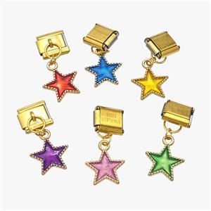 Stainless Steel Element For Module Bracelet With Copper Star Pendant Painted Gold Plated Mixed, approx 13mm, 9-10mm