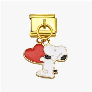 Stainless Steel Element For Module Bracelet With Copper Dog Heart Pendant Enamel Gold Plated, approx 12-16mm, 9-10mm