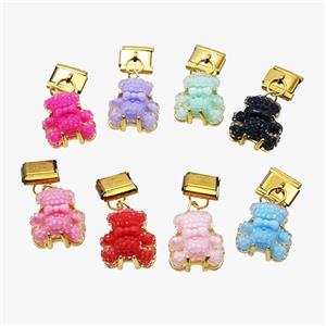 Stainless Steel Element For Module Bracelet With Resin Bear Pendant Gold Plated Mix, approx 15-16mm, 9-10mm