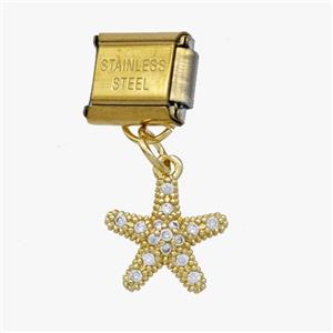 Stainless Steel Element For Module Bracelet With Copper Starfish Pendant Pave Zirconia Gold Plated, approx 11mm, 9-10mm