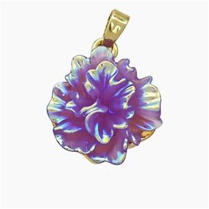 Resin Flower Pendant Purple AB-Color Gold Plated, approx 16mm