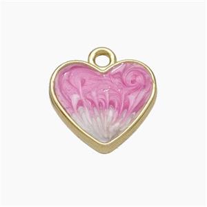 Copper Heart Pendant Pink Painted Gold Plated, approx 16mm