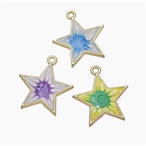 Copper Star Pendant Painted Gold Plated Mixed, approx 21mm