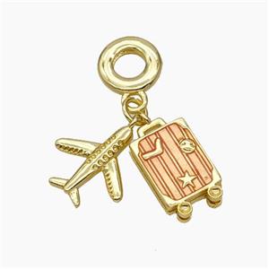 Copper Airplane Travel Box Pendant Painted Gold Plated, approx 11-15mm, 15mm, 10mm