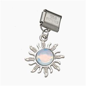 Raw Stainless Steel Element For Module Bracelet With Copper Sun Pendant Pave Opalite Platinum Plated, approx 18mm, 9-10mm