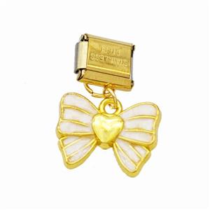 Stainless Steel Element For Module Bracelet With Copper Butterfly Pendant White Enamel Gold Plated, approx 13-16mm, 9-10mm