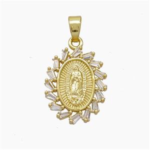 Jesus Charms Copper Pendant Pave Zirconia Gold Plated, approx 14-17mm