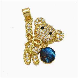 Copper Bear Pendant Pave Zirconia Gold Plated, approx 15-18mm