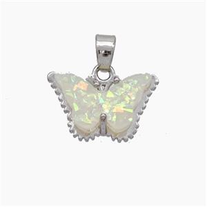 Copper Butterfly Pendant Pave Fire Opal Platinum Plated, approx 10-15mm