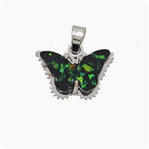 Copper Butterfly Pendant Pave Black Fire Opal Platinum Plated, approx 10-15mm