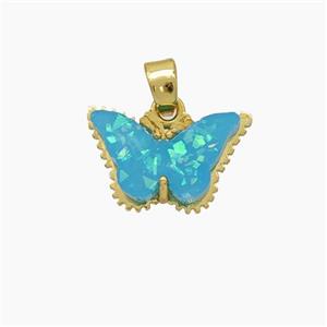 Copper Butterfly Pendant Pave Aqua Fire Opal Gold Plated, approx 10-15mm