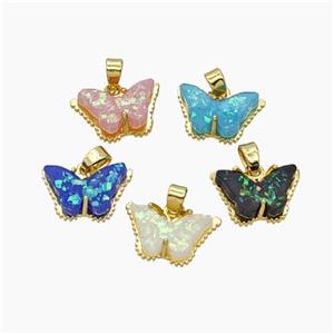 Copper Butterfly Pendant Pave Fire Opal Gold Plated Mixed, approx 10-15mm