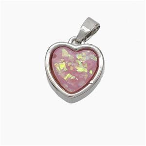 Copper Heart Pendant Pave Pink Fire Opal Platinum Plated, approx 11.5mm