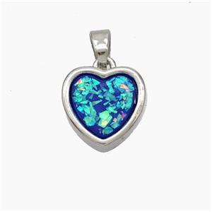 Copper Heart Pendant Pave Blue Fire Opal Platinum Plated, approx 11.5mm