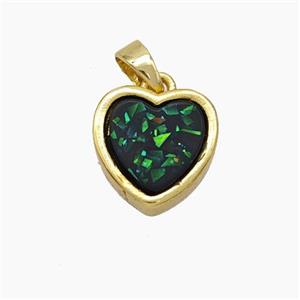 Copper Heart Pendant Pave Black Fire Opal Gold Plated, approx 11.5mm