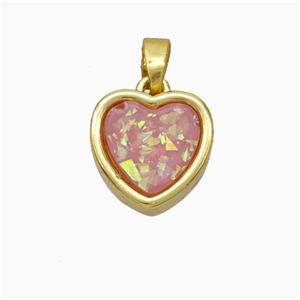 Copper Heart Pendant Pave Pink Fire Opal Gold Plated, approx 11.5mm