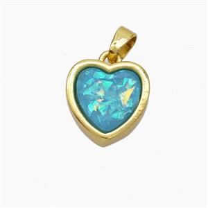 Copper Heart Pendant Pave Aqua Fire Opal Gold Plated, approx 11.5mm