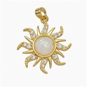 Copper Sun Pendant Pave Fire Opal Zirconia Gold Plated, approx 22mm