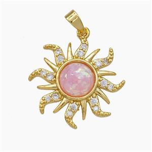 Copper Sun Pendant Pave Pink Fire Opal Zirconia Gold Plated, approx 22mm