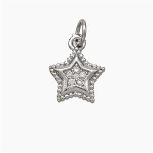 Copper Star Pendant Pave Zirconia Platinum Plated, approx 9mm