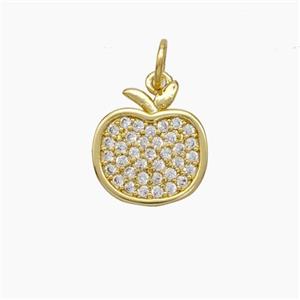 Copper Apple Pendant Pave Zirconia Gold Plated, approx 11-12mm