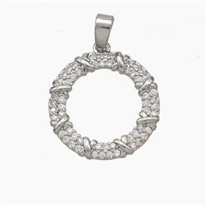 Copper Circle Pendant Pave Zirconia Platinum Plated, approx 17.5mm