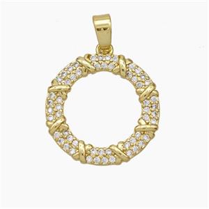 Copper Circle Pendant Pave Zirconia Gold Plated, approx 17.5mm