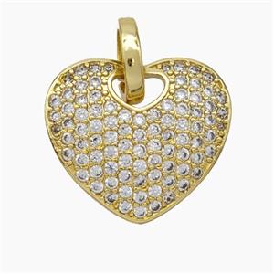 Copper Heart Pendant Pave Zirconia Gold Plated, approx 20mm