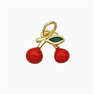 Copper Cherry Pendant Red Enamel Gold Plated, approx 9-12mm