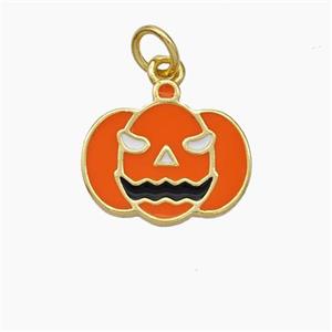 Halloween Pumpkin Charms Copper Pendant Orange Enamel Gold Plated, approx 11-15mm