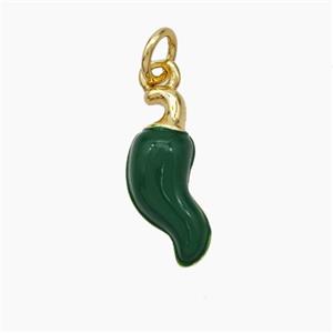 Copper Chili Pendant Green Enamel Gold Plated, approx 6-15mm