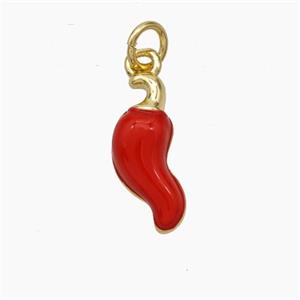 Copper Chili Pendant Red Enamel Gold Plated, approx 6-15mm