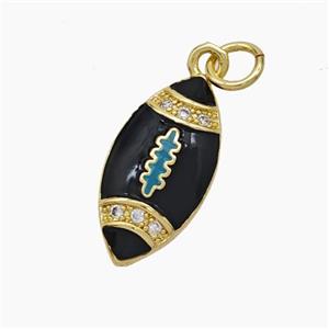 American Football Charms Copper Rugby Pendant Pave Zirconia Black Enamel Sport Gold Plated, approx 9-18mm