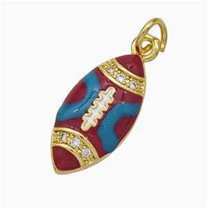 American Football Charms Copper Rugby Pendant Pave Zirconia Red Enamel Sport Gold Plated, approx 9-18mm