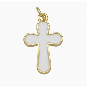 Copper Cross Pendant White Enamel Gold Plated, approx 13-18mm