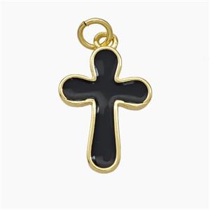 Copper Cross Pendant Black Enamel Gold Plated, approx 13-18mm