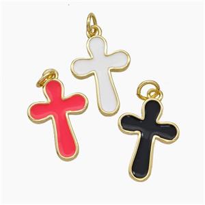 Copper Cross Pendant Enamel Gold Plated Mixed, approx 13-18mm